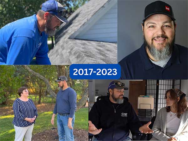 Gellings Roofing & Siding LLC collage through the years of 2017 to 2023